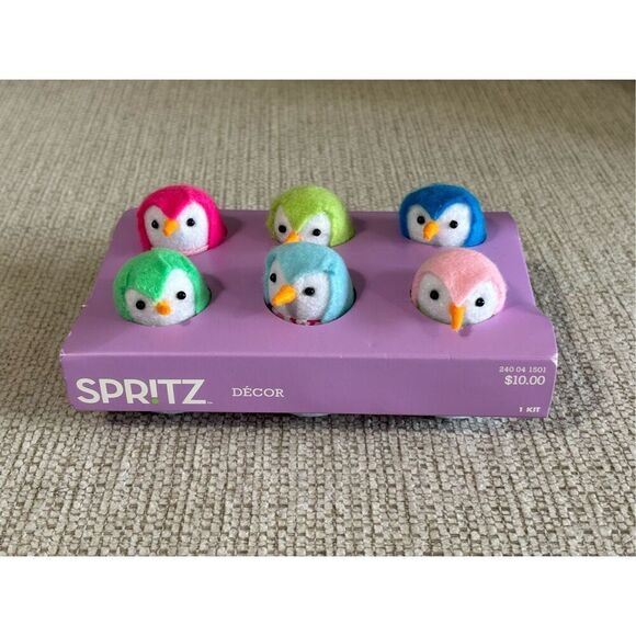 SPRITZ Featherly Friends SET of 6 Mini Fabric Bird in Felt Easter Egg Carton NEW - Picture 1 of 8